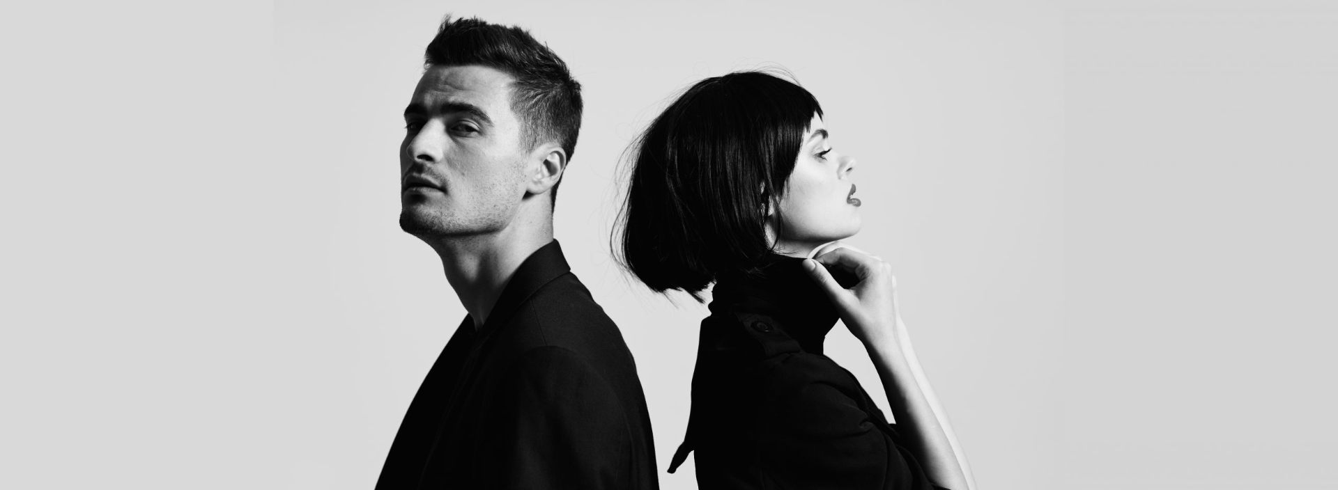 Editorial black & white portrait of two clients styled at Yensi Style